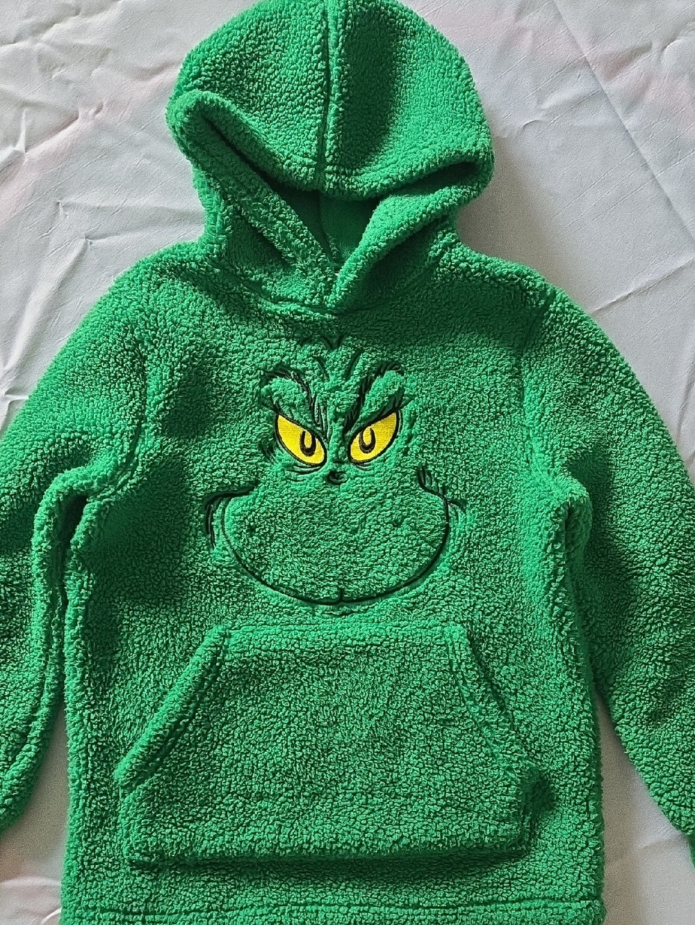 Green Grinch Sherpa Hoodie with Embroidered Face